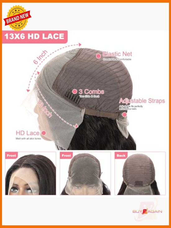 Body Wave 13x6 HD Lace Front Wig 250% Density 30 Inch Human Hair Glueless main image 4